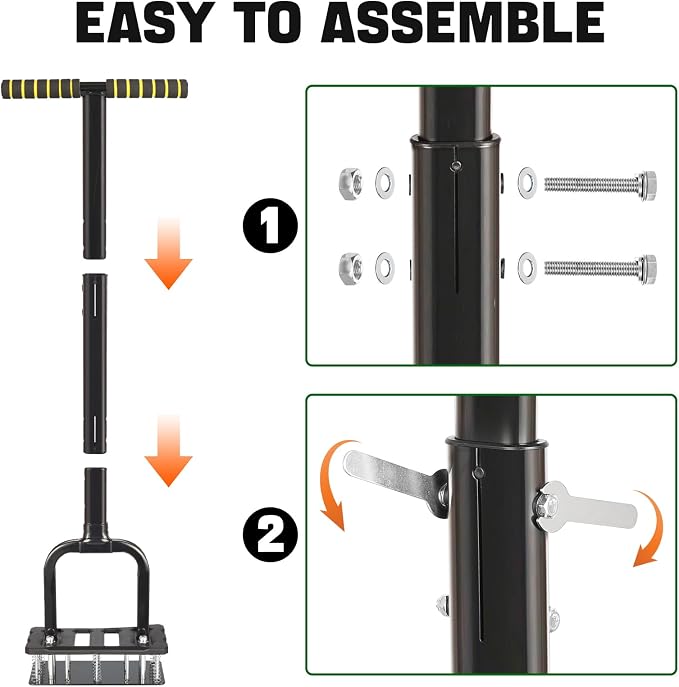 Lawn Aerator Spike Tool with 15 Iron Spikes & 6-Spring, Dual-Layer Self-Cleaning Design, Thickened Support Rod, Plastic Non-Slip Shell, Effortless Soil Loosening & Yard Aeration