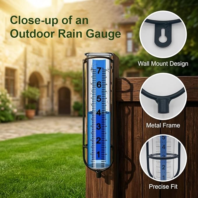 Rain Gauge Outdoor, 7 Inch Freeze Proof Rain Gauges for Yard, Large Clear Numbers Plastic Rain Measure Gauge with Metal Stake, Decorative Water Gauge for Garden Lawn Patio