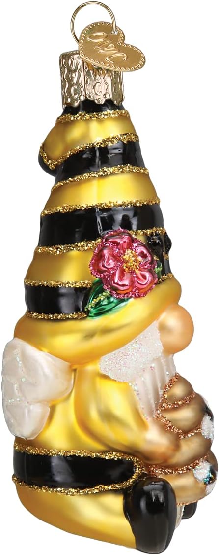 Old World Christmas Bee Happy Gnome Glass Blown Ornament for Christmas Tree, Handcrafted Holiday Decoration, Gnome Collection