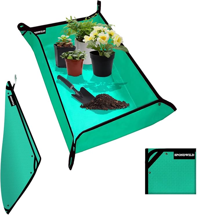 Plant Transplanting Mat - Thickened Waterproof Potting Mat, Succulent Gardening Mat, Portable Repotting Mat for Mess Control, Indoor Outdoor Use, PE-Green 43.5"x29.5"