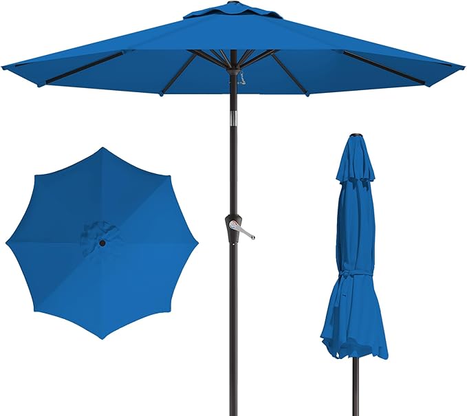 10FT Patio Umbrella, Outdoor Umbrella with Push Button Tilt and Crank, 8 Sturdy Ribs, UV Protection & Waterproof Market Umbrella for Pool, Backyard, Beach,Deck
