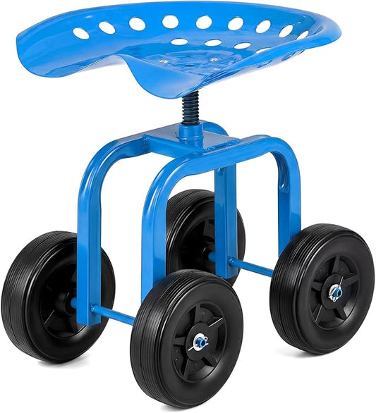 IRONMAX Garden Cart with Seat, Gardening Rolling Stool Scooter with Wheels & Ergonomic Seat for Planting, Wheeled Outdoor Gardening Work Seat for Patio, Yard, Garden (Blue)