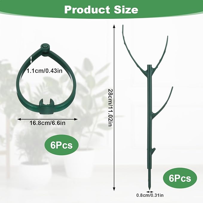Nogeqi 6 Pack Stackable Plant Support Stakes, Plant Stem Support Sticks Structures Pole with Half Round Supporting Rings for Monstera Trellis Indoor Outdoor Garden Accessories
