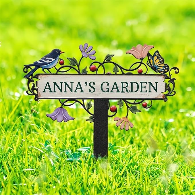 Personalized Metal Yard Sign, Custom Metal Stake Decor, Bird, Butterfly & Flower Design, Gift for Garden Lovers, Garden Decor (Bird, Butterfly & Flower)