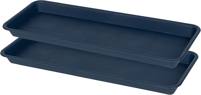 VUWEZ 2 Pack of Blue Plastic Rectangular Plant Tray, Plant Saucer for Indoors & Outdoors, 6.5 X 13 Inch, Modern Glossy Finish