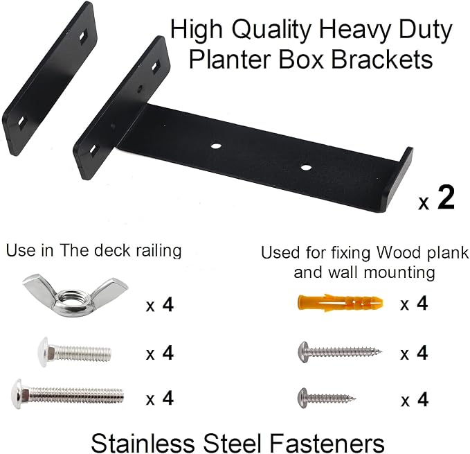 ZenSen Deck Railing Planter Box Brackets, Deck and Fence Rail Universal Planter Box Outdoor Hanging Brackets, Window Box Brackets, Fence Flower Box Brackets, Heavy Duty Iron (6Inch), Black, YS21TL-6in