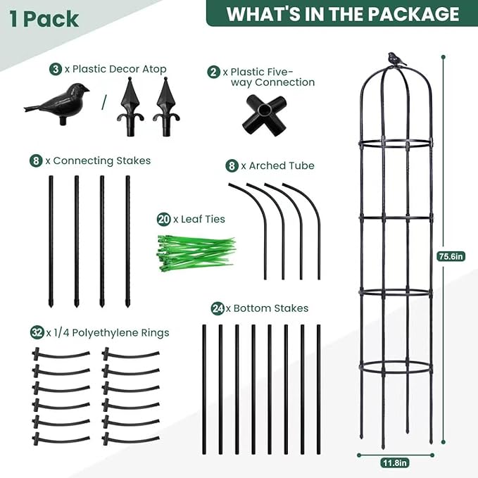 OTOSUNNY 2 Pack Garden Obelisk Trellis for Climbing Plants Outdoor, 6.3 ft Tall Metal Garden Trellis for Roses Clematis Cucumber Vines, Plant Support Tower for Pots Patio Yard, Black