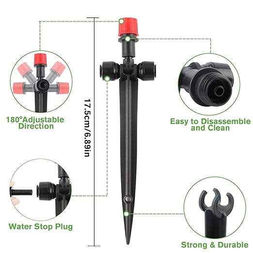 Kalolary 30 Pcs Drip Irrigation Emitters, Adjustable Water Drippers Emitters for 1/4" Tubing, Push-to-Fit Drip Emitters with Stake, Irrigation Dripper Sprinkler for Drip Irrigation System(Red)