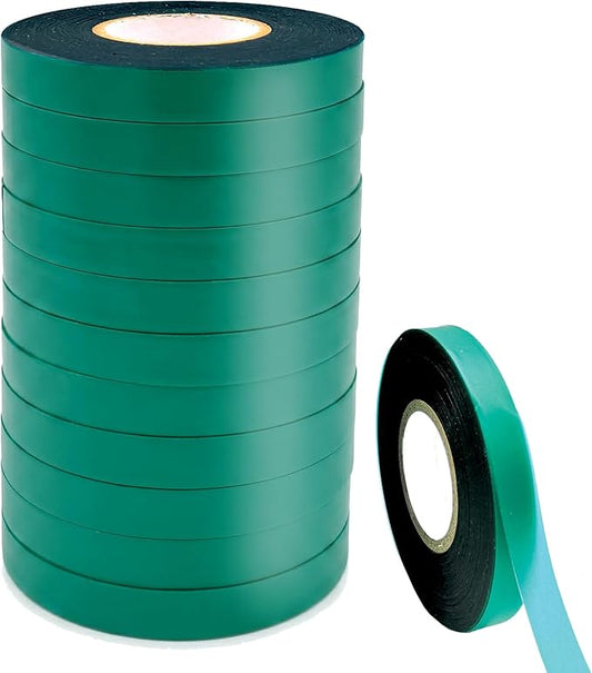 12 Rolls 150 Feet Stretch Tie Tape 0.5 Inch Garden Tie Tape Thick Plant Ribbon Garden Green Vinyl Stake for Indoor Outdoor Patio Plant Use