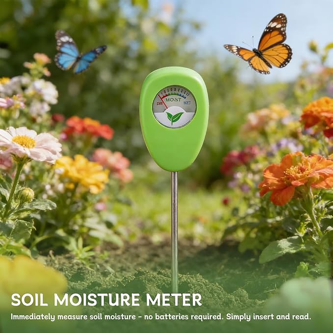 Soil Moisture Meter for Plants Kit, 6.5 in Probe Analog Water Meter No Battery, Includes 25 pH Test Strips and Sample Tube, for Potting Soil and Garden Pots