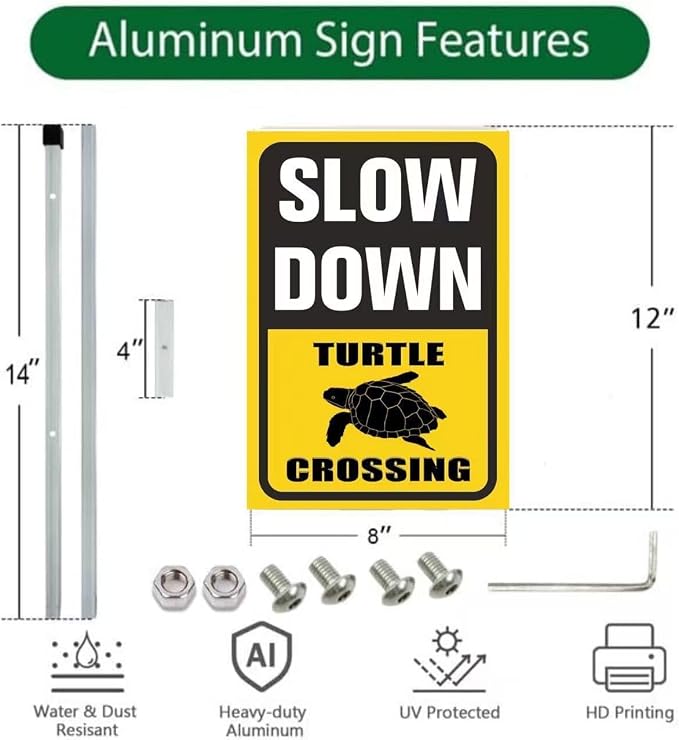 Slow Down turtle Crossing yard Sign for Street Rustproof Reflective Aluminum Caution Drive Slowly Watch for turtle Sign Garden Animal Sign for Neighborhoods