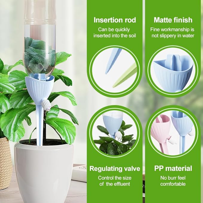 Self Watering Spikes, 4/8 Pack Automatic Plant Waterer with Adjustable Valve, Drip Irrigation Stakes for Indoor & Outdoor Plants, Self Watering Insert Devices for Garden, Vacation (8, Blue)