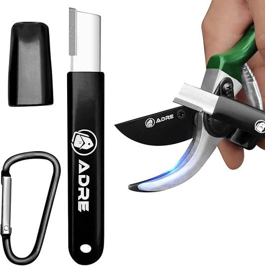 Adre Garden Tool Blade Sharpener – Professional Carbide Knife Sharpener for Gardening Tools, Pruning Shears, Scissors – Tungsten Sharpener with Carabiner Lock – Pocket-Sized Garden Tool Sharpener