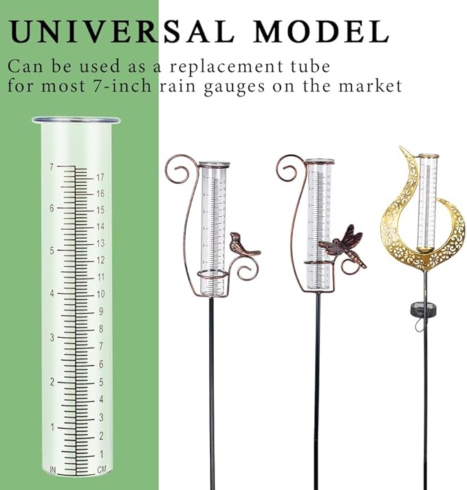 7'' Capacity Rain Gauge Replacement Tube Glass, 2 Pcs Replacement Rain Gauge Tube for Garden Yard Outdoor