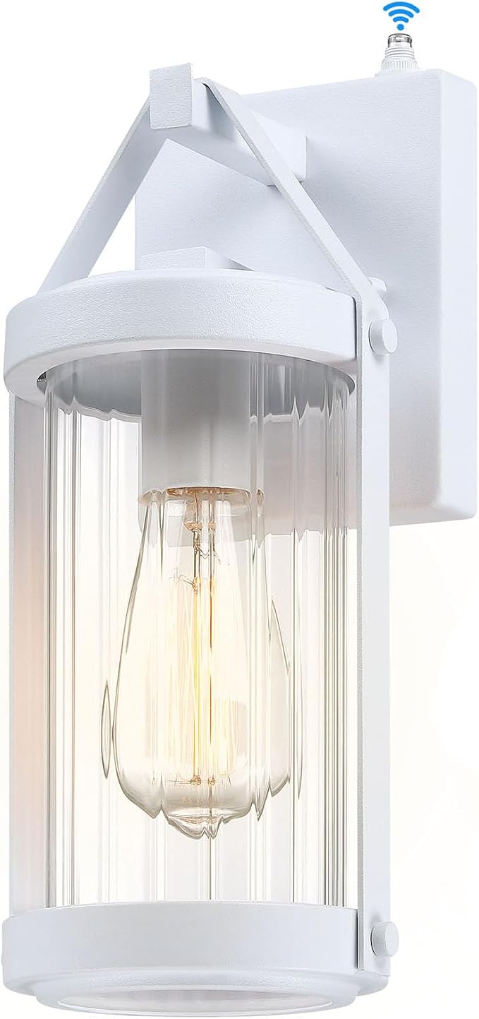 LONEDRUID Dusk to Dawn Sensor Outdoor Wall Sconce Lighting White Exterior Porch Lantern Modern Outside Garage Light Fixtures Waterproof Wall Mount Lamp for House Patio Front Door