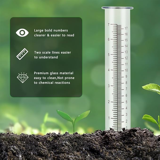 7'' Capacity Rain Gauge Replacement Tube Glass, 2 Pcs Replacement Rain Gauge Tube for Garden Yard Outdoor