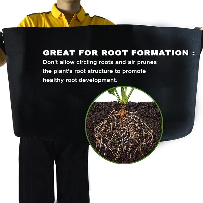 6-Pack 45 Gallon Large Non-Woven Grow Bags Reusable Thickened Durable Aeration Fabric Pot with Reinforced Handles Black (45Gal_6Pcs)