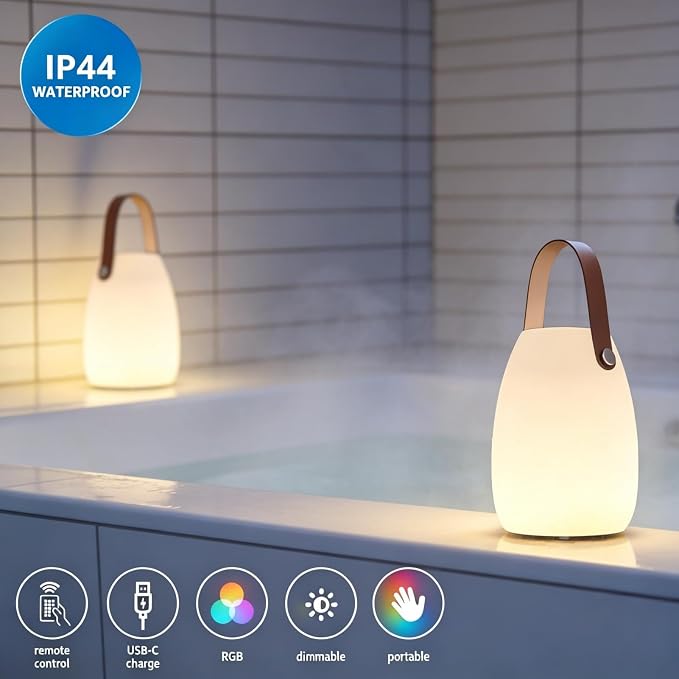 uuffoo 2 Pack Rechargeable Portable Table Lamp, Cordless RGB Lantern with Remote, Decorative LED Night Light, IP44 Waterproof Indoor Outdoor Lamp for Bedroom Patio Garden Wedding Party