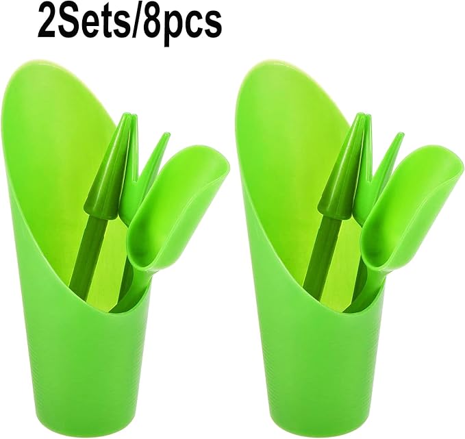 8Pcs Set Mini Garden Shovel Hand Tools Transplanting Potting Tool Set Indoor Soil Spoon Scoop Plastic Kits (Green-8pcs Set)