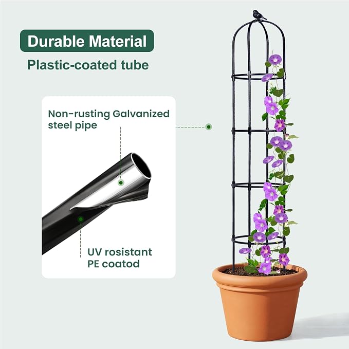 OTOSUNNY 2 Pack Garden Obelisk Trellis for Climbing Plants Outdoor, 6.3 ft Tall Metal Garden Trellis for Roses Clematis Cucumber Vines, Plant Support Tower for Pots Patio Yard, Black