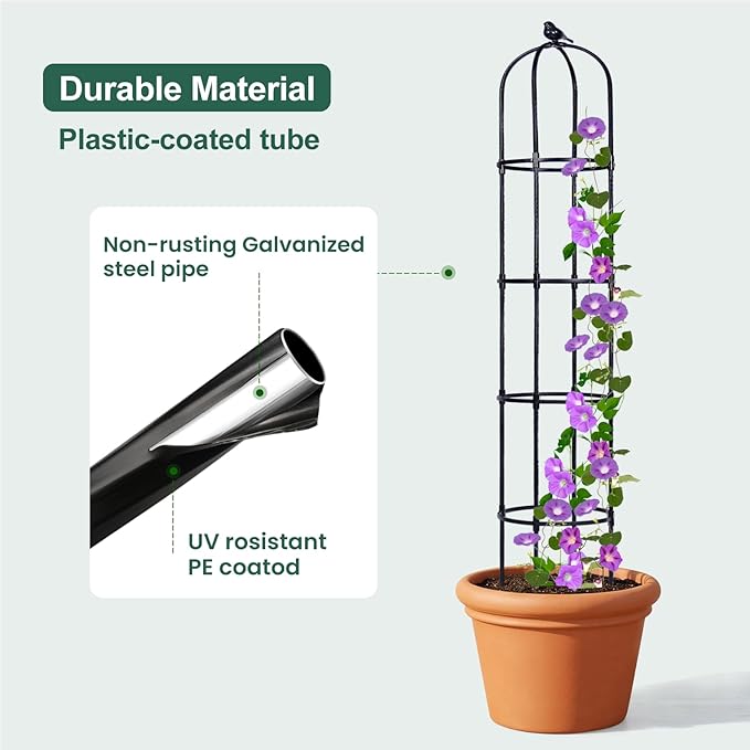 OTOSUNNY Garden Obelisk Trellis for Climbing Plants Outdoor, 6.3 ft Tall Trellis for Roses Clematis Jasmine Ivy Flower Light Climbing Vines Potted Plant Support, Patio, Yard, Black, 1PCS