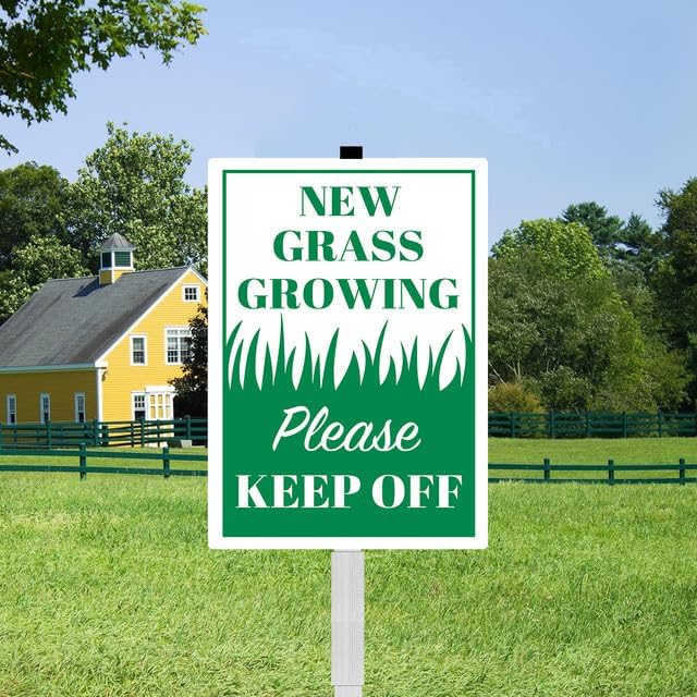 New Grass Growing Please Keep Off Yard Sign With Stakes 8x12 inches Rustproof Reflective Aluminum Stay Off Grass Lawn Sign Stand for Home Garden Lawn Outdoor