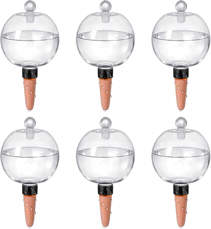 EX-Large Plant Watering Globes with Cover 26oz Top Fill Plastic Water Bulbs Self Watering Planter Inser, Slow Release Terracott, Plant Watering Devices for Plants, 6 Pack
