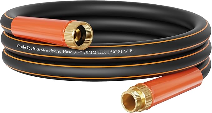 Giraffe Tools Garden Hose 75ft x 3/4", Heavy Duty Water Hose, Flexible, Hybrid Lightweight Hose, Male to Female Fittings, Burst 600 PSI