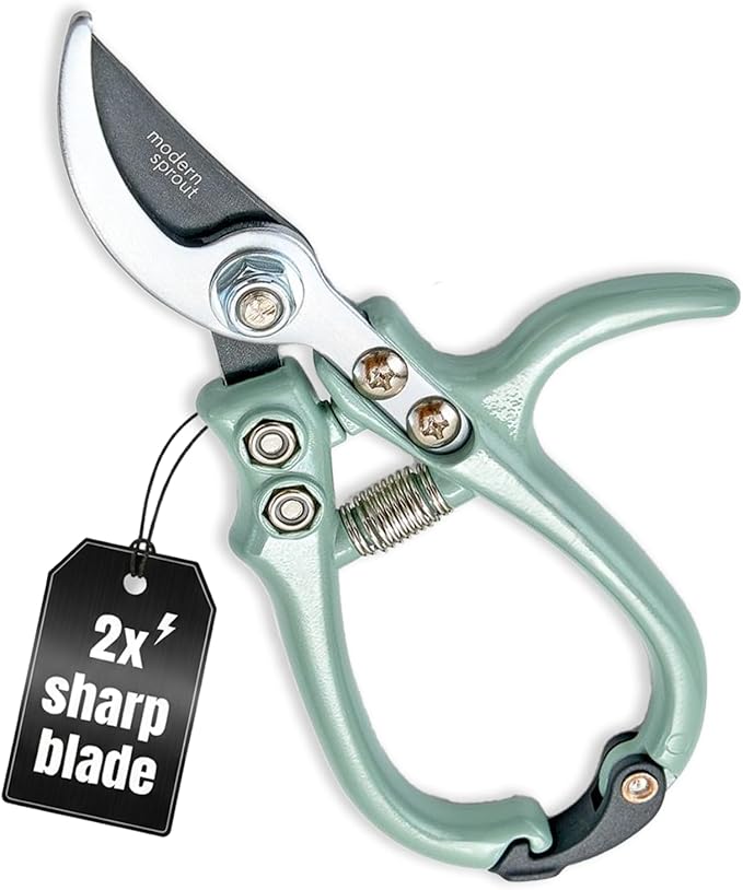 Modern Sprout Hand Pruners - Lightweight Pruning Shears W/Easy Lock- Gardening Scissors - Bypass Sharp Carbon Steel Blade- Rust Resistant -Garden Tools - Reusable Holster - Gift for Father's Day -Sage