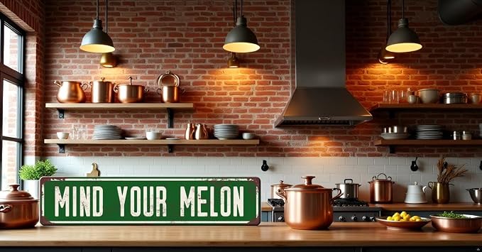 Metal Tin SignsMind Your Melon Funny Signs Vintage Sign Retro Tin Signs Aluminum Metal for Bedroom Kitchen Garden Wall Bab Club Coffee Hanging Sign Home Decor 4×16Inch