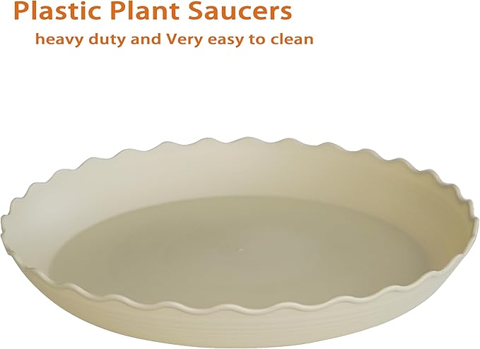 6 Pack Plant Saucer 10 inch, Heavy Duty Plastic Plant Saucers, Durable Plant Tray for Pots, Flower Saucers for Indoors, Plant Pot Saucers, Trays for Planter (Beige)