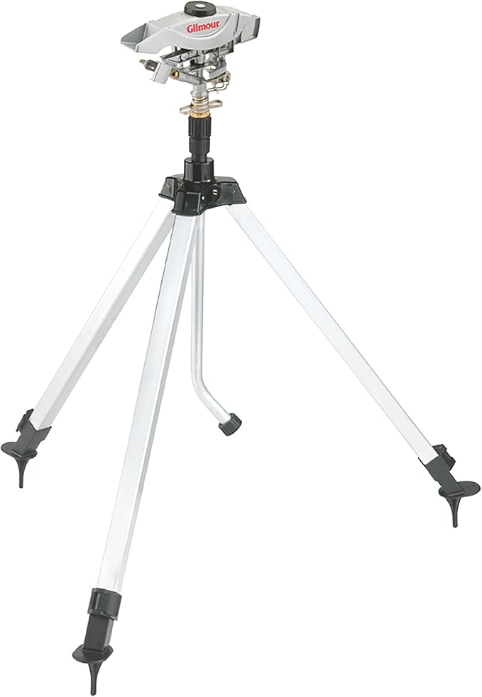 Gilmour Pro Telescoping Extra Large Area Circular Water Sprinkler for Lawn, Tripod Sprinkler with 8,500 sq ft Coverage, White/Black