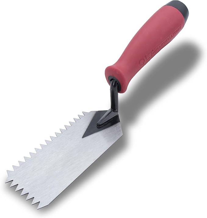 MARSHALLTOWN QLT V Notched Margin Trowel, Flooring and Tiling, Soft Grip Handle, 5 x 2 Inch, MT79