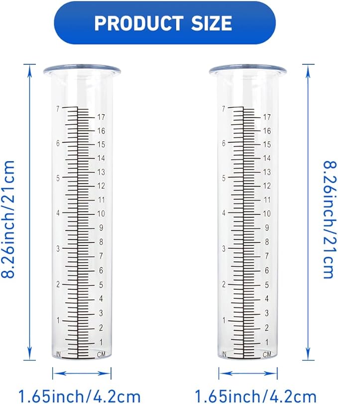 2 Pack Plastic Rain Gauge Replacement Tube with 7 Inch Capacity Freeze Proof Rain Water Gauge for Garden Yard Outdoor, Clear