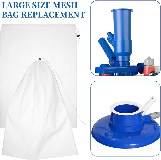4 Pcs Large Size Pool Vacuum Bag Replacement Nylon Pool Leaf Vacuum Bag Filter with Drawstring 24 x 18 in Fine Mesh Net Bags Cleaner for Leaf & Debris