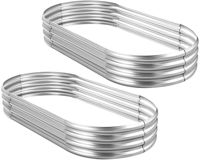 Land Guard 2Pcs Galvanized Raised Garden Bed Kit, 7.5×3×1ft Planter Boxes Outdoor, Oval Large Metal Raised Garden Beds for Vegetables