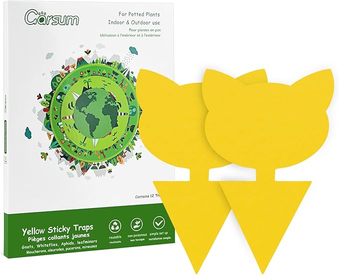 Garsum Fruit Fly Trap Yellow Sticky Fungus Gnat Killer for Indoor and Outdoor Plant