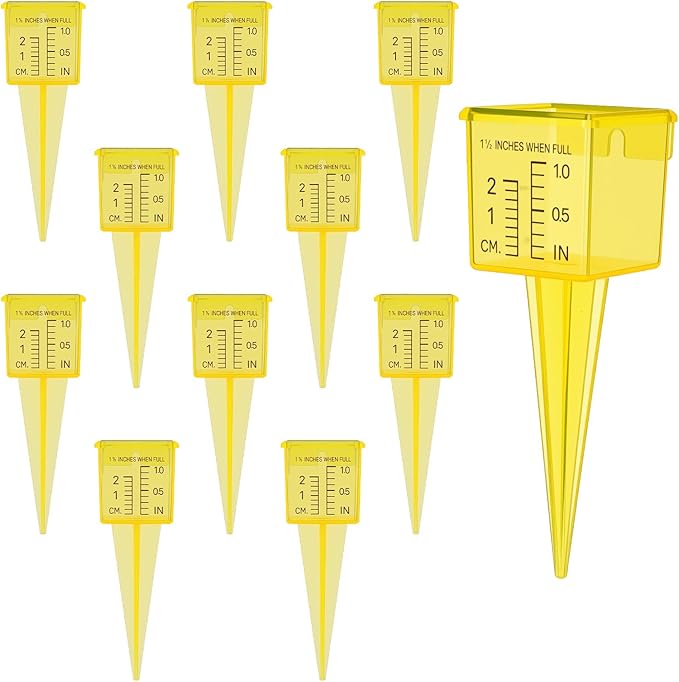 10 Pack Rain Gauges, 1.5" Rain/Sprinkler Gauge for Lawn with Wide Mouth, Accurate Outdoor Rain Gauges Measuring Tool for Yard Garden Deco (Yellow)
