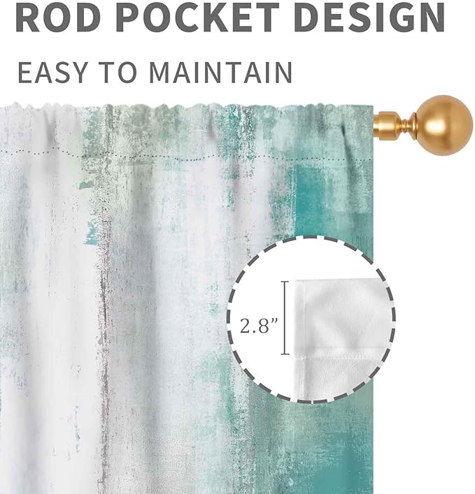 Teal White Daisy Curtains, Farmhouse Modern Flower Retro Floral Spring Butterfly Rural Country Style Turquoise Window Curtains for Living Room Bedroom Kitchen Bathroom 2 Panels, 55"x63" Inch