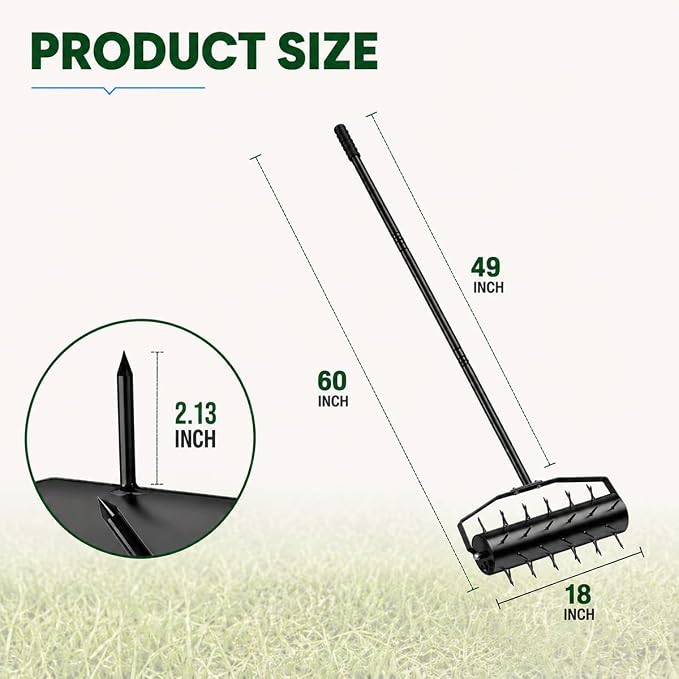 Manual Roller Lawn Aerator with Pre-Attached Spikes, Easy-to-Assemble | Designed For Seasonal Lawn Care, Heavy-Duty Roller with Adjustable Weight, Pre-Attached Spikes, and Easy Assembly