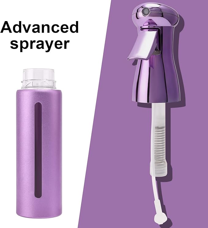 Salon Style Hair Spray Bottle, Fine Mist Continuous Spray Bottle | 10 Oz Luminous Aerosol Free Water Sprayer for Hairstyling, Plants, Cleaning Solutions Dispensing - Purple