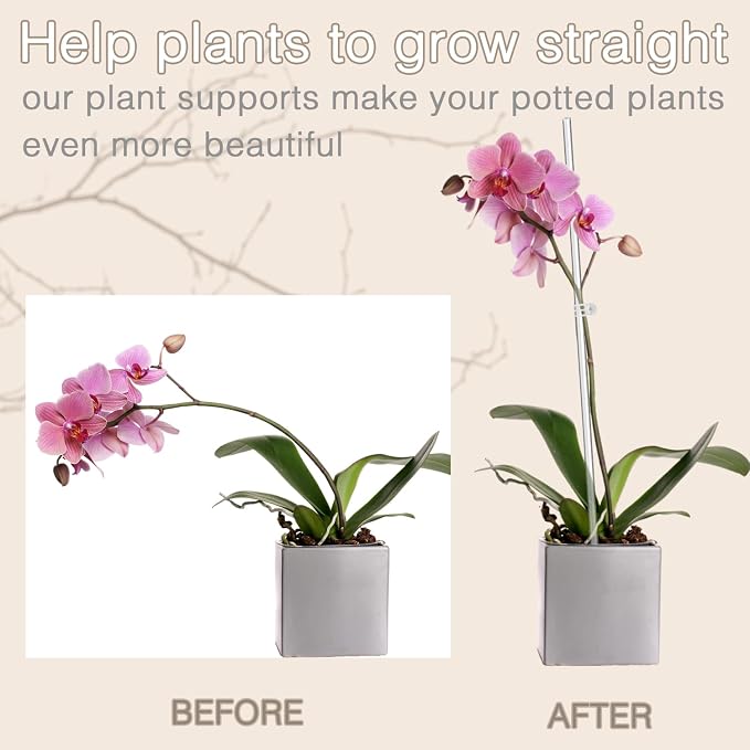 Plant Stakes,Plant Sticks 20PCS Acrylic Clear Plant Support Stakes,16 Inches Garden Single Stem Orchid Stakes for Indoor and Outdoor Plants,Orchid,Potted Plants,Tomatoes,Flowers（with 20PCS Clips）