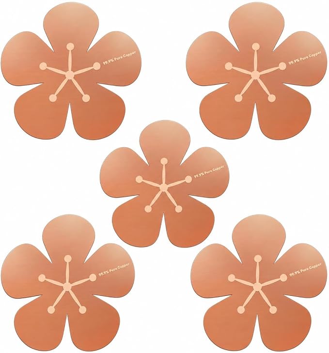5Pcs Bird Bath Copper Disk 99.99% Pure Copper Purification Disk 0.6mm for Natural Physical Water Cleansing Universal All Season Fit for Purifying Outdoor Birdbaths,Bowls and Garden Fountains( Flower)