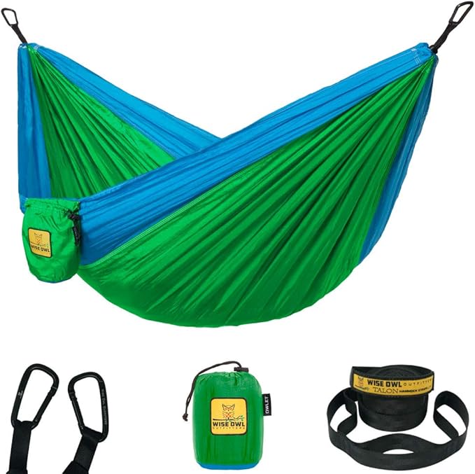 Wise Owl Outfitters Camping Hammock – up to 500lbs Portable Hammock with Tree Straps - Travel, Backpacking, Hiking, Outdoors Camping Gear - Single or Double