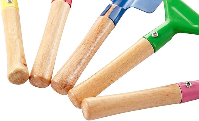 Gardening Tools Set, 5PCS Gardening Tools Metal with Sturdy Wooden Handle Safe Gardening Tools 8" Beach Sandbox Toy