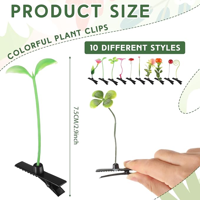 Tigeen 100 Pieces Bean Sprout Hair Clip Funny Plant Hairpins Grass Flower Butterfly Mushroom Hair Accessories (Assorted)
