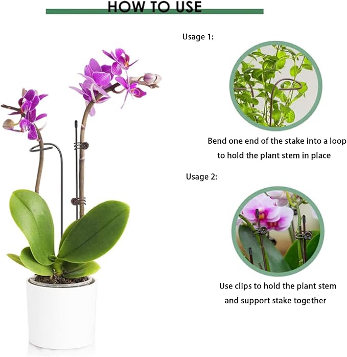24 Pcs Adjustable Plant Support Stakes Kit for Indoor Plants, 12 Inch Orchid Sticks and Clips Set Bendable Single Stem Support Sticks, Small Plant Stakes for Garden Potted Plants Orchid Rose Peony