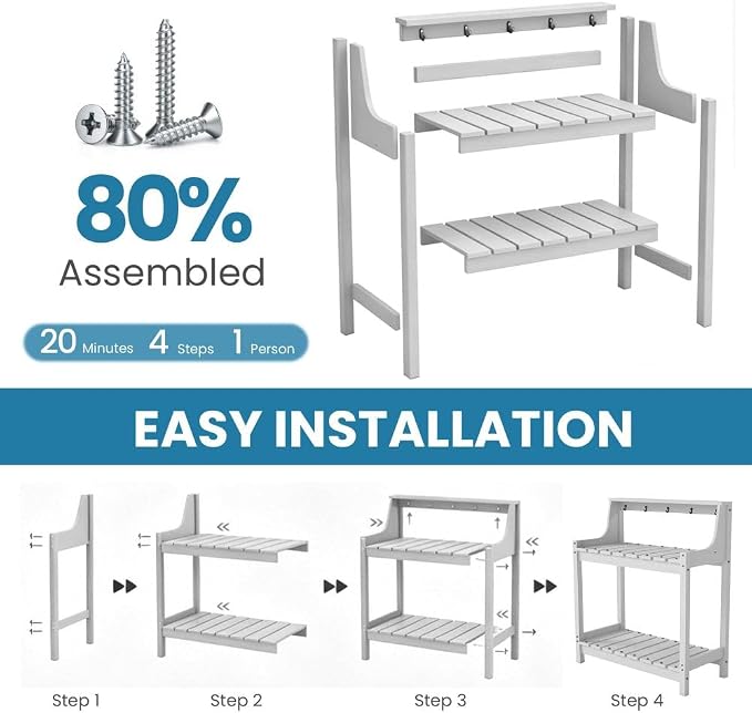 Potting Benches for Outside, HDPE Garden Potting Table All Weather, Outdoor Potting Table with Storage for Patio, Backyard, Garden, White