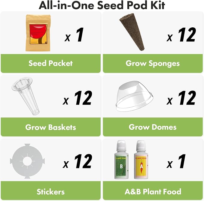 LYKOCLEAN Wild Red Strawberry Seeds Pod for AeroGarden, idoo, Ahopegarden Hydroponics Garden, 12-pods (350+ Seeds, Include Cherry Tomato, Wild Red Strawberry, Dwarf Pea, Green Pepper, Ruby Queen Beet)