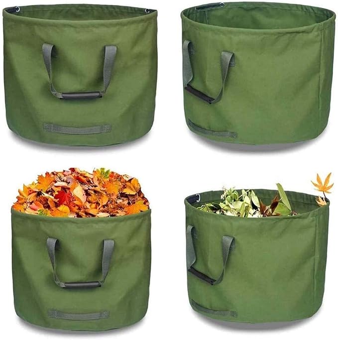 33 Gallon Garden Bag Collapsible, Green Leaf Bag with Military Canvas Fabric, Reusable Garden Waste Bags, Pop Up Gardening Container